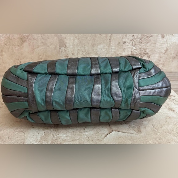 Prada Gray Leather and Green Nylon Tote Bag - Picture 3 of 6